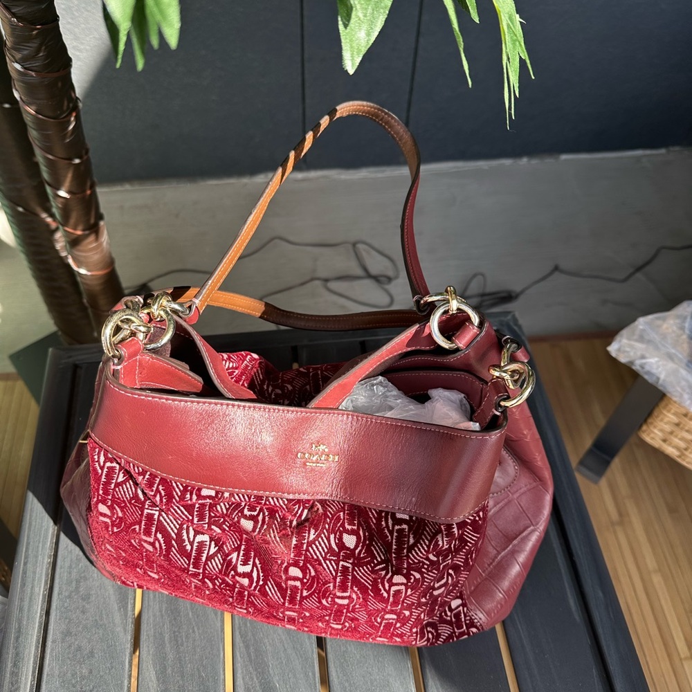 Coach Red Leather Shoulder Bag with Gold Hardware
